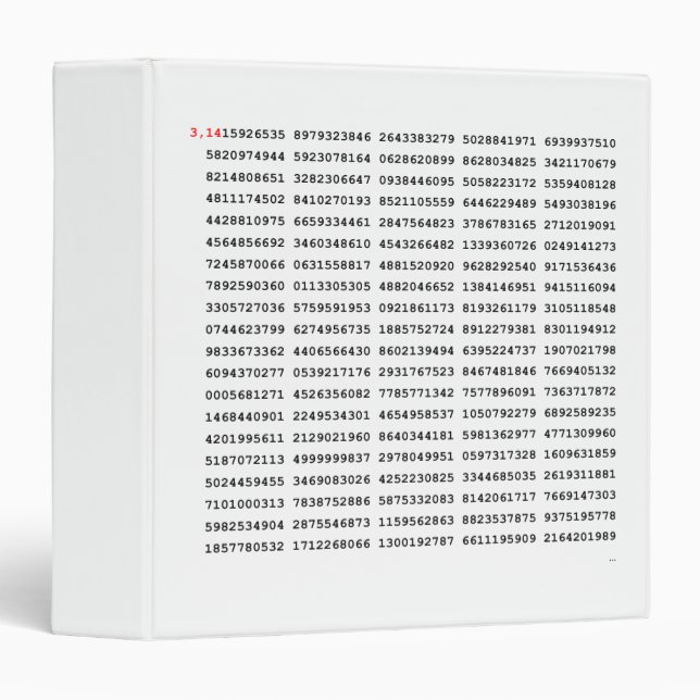 Classeur Numéro Pi 1000 Premiers Chiffres | Symbole mathéma (Devant/Côté)