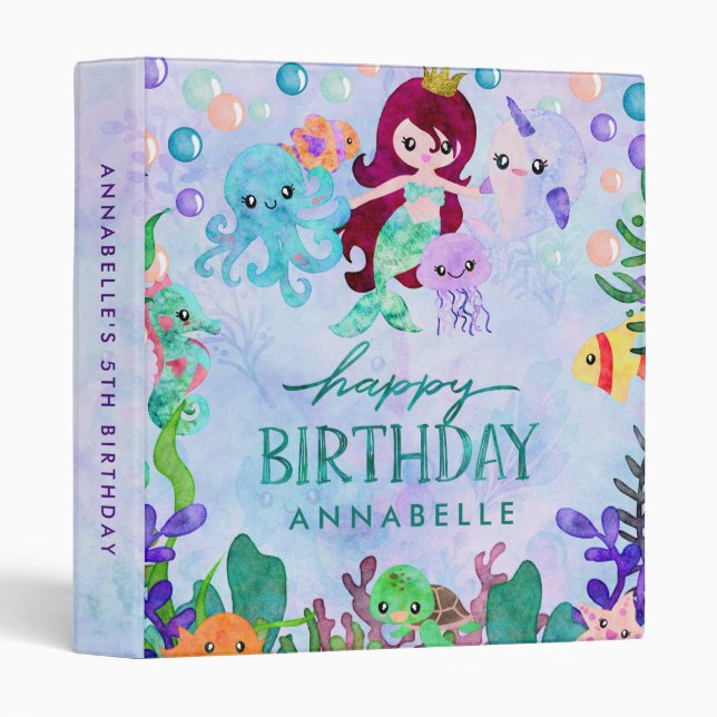 Classeur Ocean Animals Mermaid Thème Birthday Scrapbook (Devant/Côté)