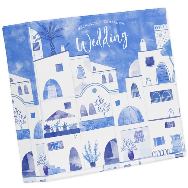 Classeur Oia Santorini Grèce Mariage personnalisé (Santorini watercolor personalized wedding planning album 3 ring binder.)