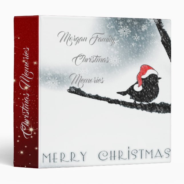 Classeur Oiseau adorable avec chapeau de Père Noël sur une  (Devant/Côté)