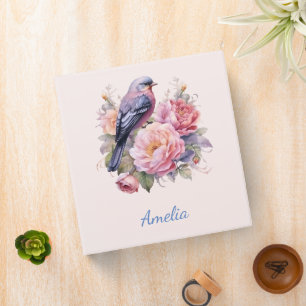 Classeur Oiseau chanteur debout sur des pivoines roses