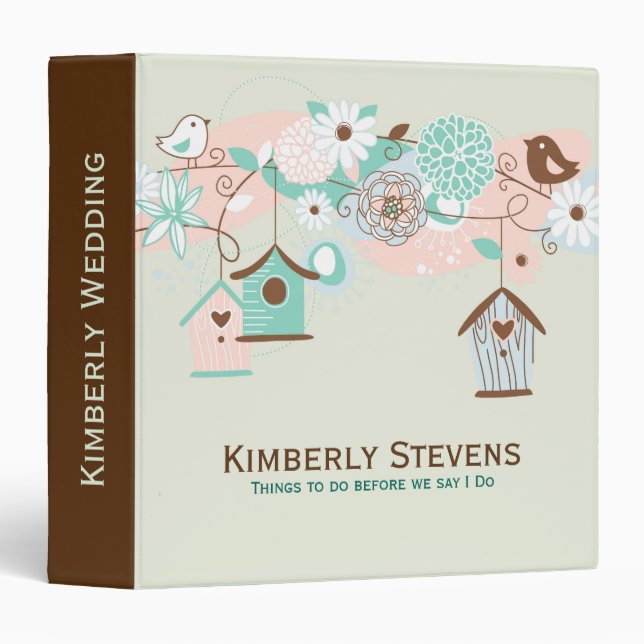 Classeur Oiseaux Mariages mignons, Oiseaux, Oreteurs & Fleu (Devant/Côté)