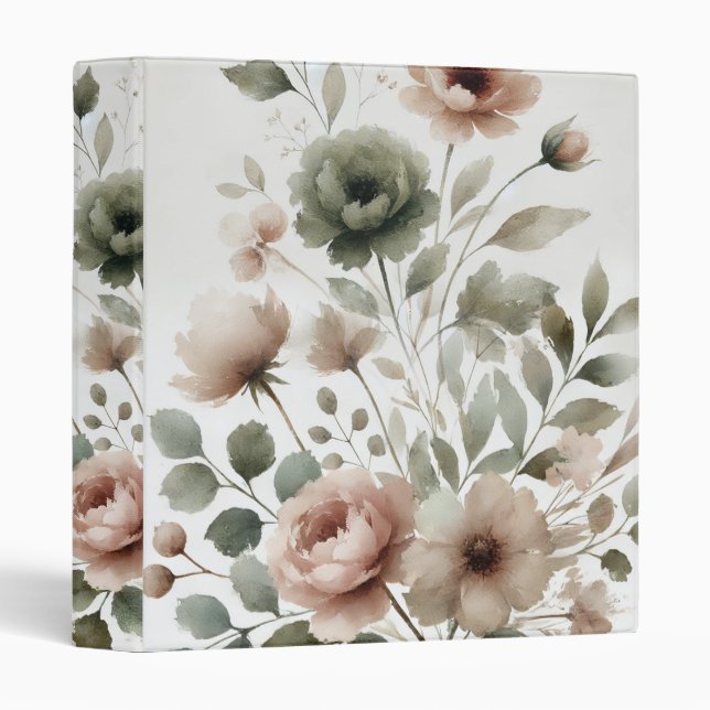 Classeur Olive et Mariage floral rose pâle (Devant/Côté)