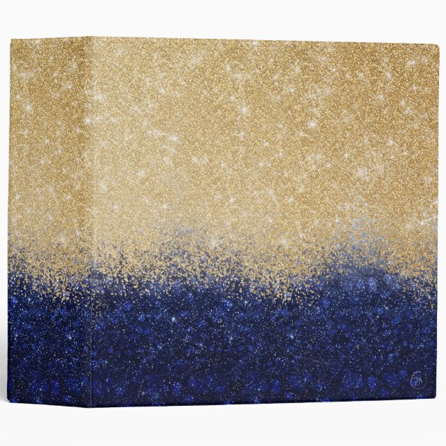 Classeur Ombre Parties scintillant or et bleu design de lux (Devant/Côté)