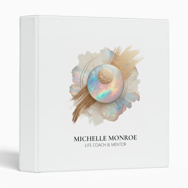 Classeur Opale holographique Abstraite avec brosse d'or (Devant/Côté)