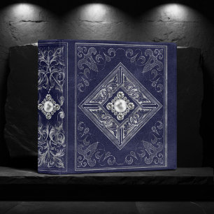 Classeur Opulence Ornée   Flourissement Bijou Bleu et Argen
