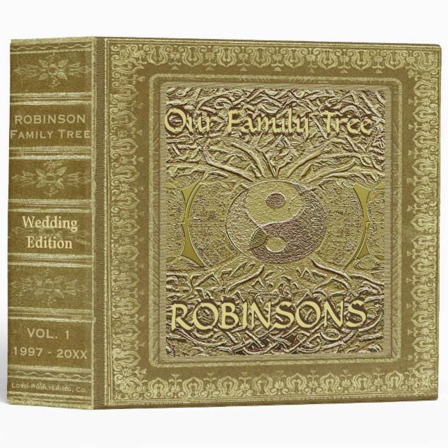 Classeur Or antique Yin Yang de l'arbre généalogique | (Devant/Côté)