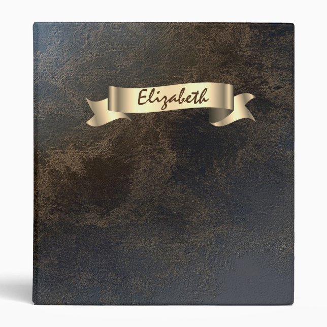 Classeur Or ,aspect cuir, monogramme -Personnalisé (Devant)