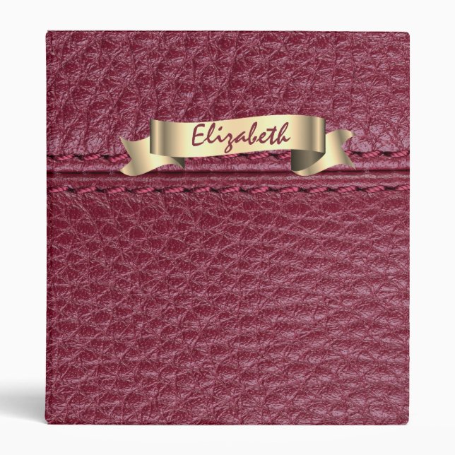 Classeur Or, aspect cuir rouge, monogramme  (Devant)