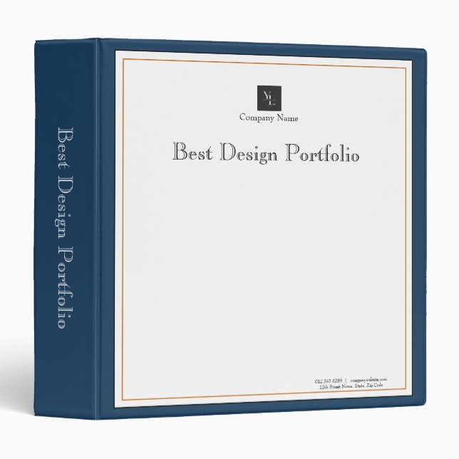 Classeur Or bleu moderne avec logo d'entreprise (Devant/Côté)