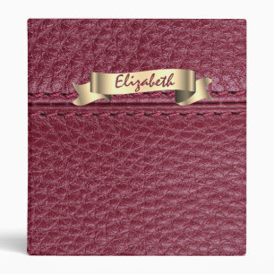 Classeur Or, Cuir rouge aspect, Monogramme