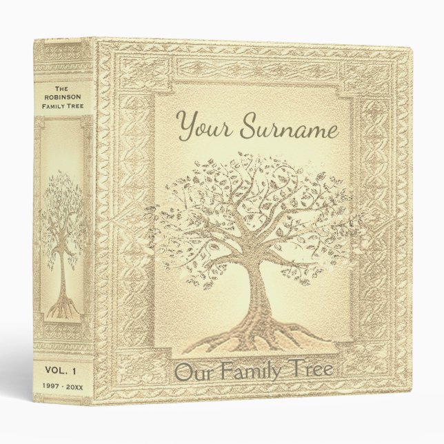 Classeur Or d'album de généalogie d'arbre généalogique (Devant/Côté)