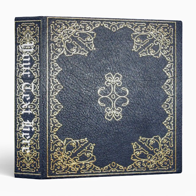 Classeur Or doré et livre bleu tombant (Devant/Côté)