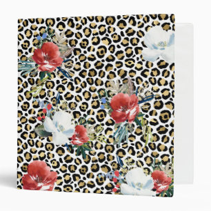 Classeur Or Empreinte de léopard Rouge Blanc Floral