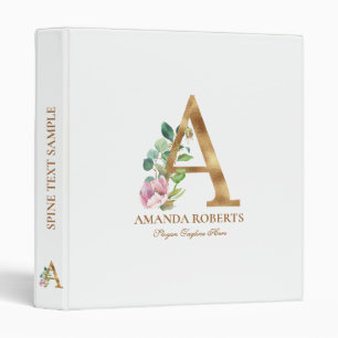 Classeur Or et fleurs en lettres Monogramme A