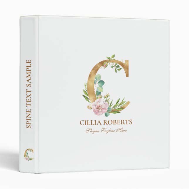 Classeur Or et fleurs en lettres Monogramme C (Devant/Côté)