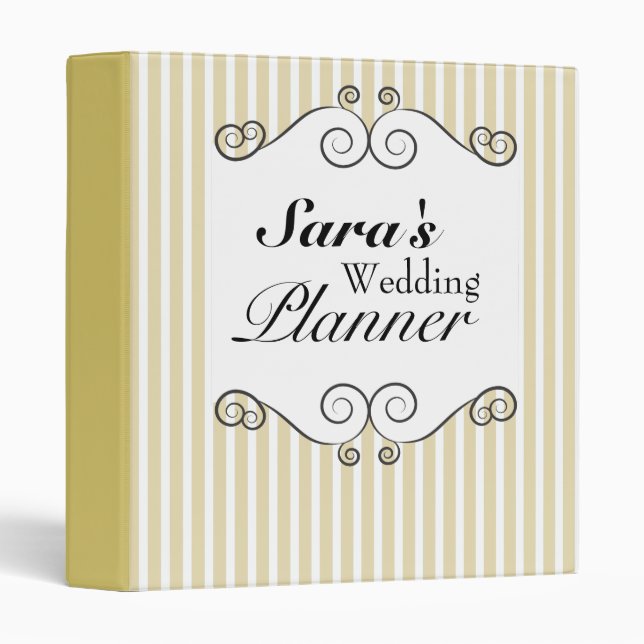 Classeur Or et wedding planner personnalisé par cru noir (Devant/Côté)