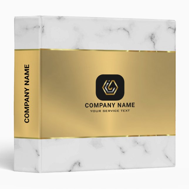 Classeur Or métallique avec texture marbré logo personnalis (Devant/Côté)