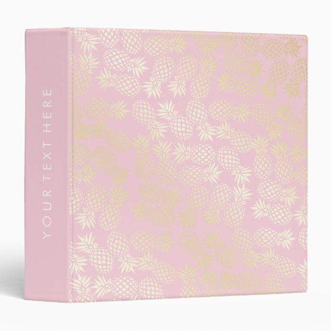 Classeur Or moderne élégant et motif rose d'ananas (Devant/Côté)