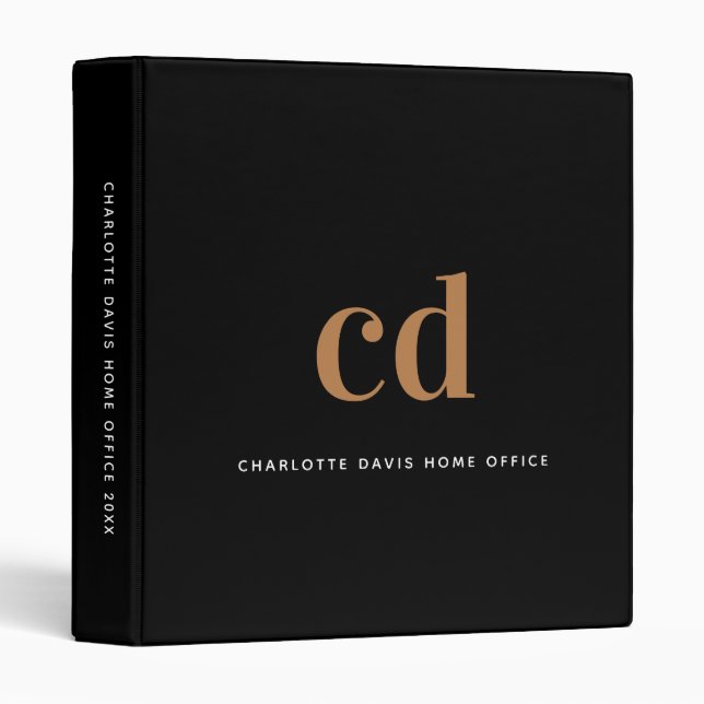 Classeur Or monogramme moderne élégant bureau à domicile (Devant/Côté)