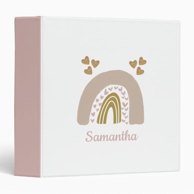 Classeur or rose boho arc-en-ciel (Devant/Côté)