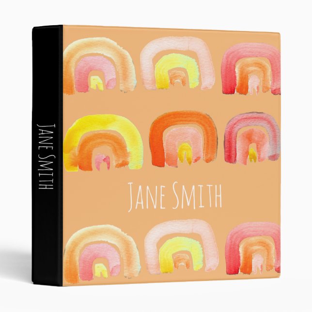 Classeur Orange arc-en-ciel art rétro mignon (Devant/Côté)