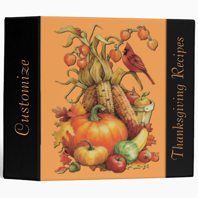 Classeur Orange Automne Harvest Thanksgiving Recette Classe (Devant/Côté)