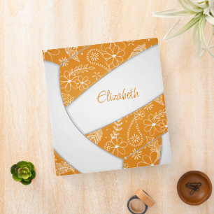 Classeur orange blanc w girly motif floral volleyball