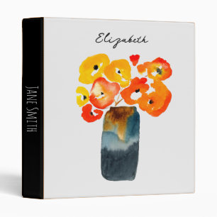 Classeur Orange fleurs de pavot aquarelle