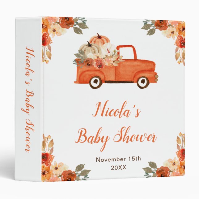 Classeur Orange Floral Pumpkin Truck Baby Shower  (Devant/Côté)