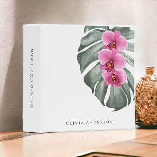 Classeur Orchidées Rose Chaud Tropical Fleurs Aquarelle