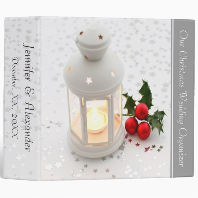 Classeur Organisateur blanc de mariage de Noël de houx de (Devant/Côté)