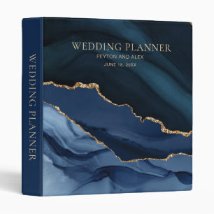 Classeur Organisateur de mariage en agate marbrée bleu mari