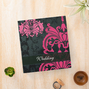 Classeur Organisateur de mariage en damas rose fuchsia et b