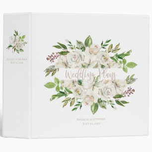 Classeur Organisateur de mariage floral à l'aquarelle blanc