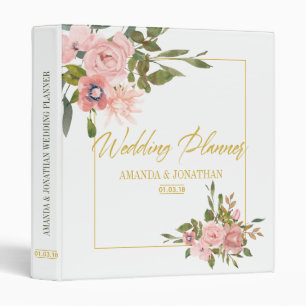 Classeur Organisateur de mariage rose poudré et or floral