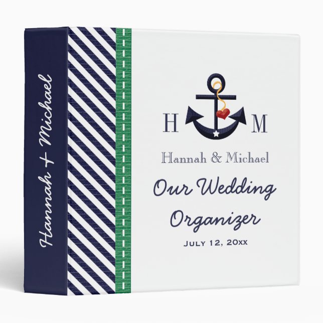 Classeur Organisateur décoré d'un monogramme de mariage (Devant/Côté)