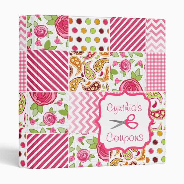 Classeur Organisateur personnalisé de bon - patchwork Girly (Devant/Côté)
