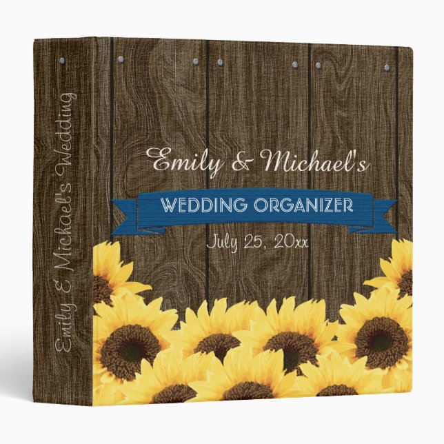 CLASSEUR ORGANISATEUR RUSTIQUE DE MARIAGE DE TOURNESOL DE (Devant/Côté)