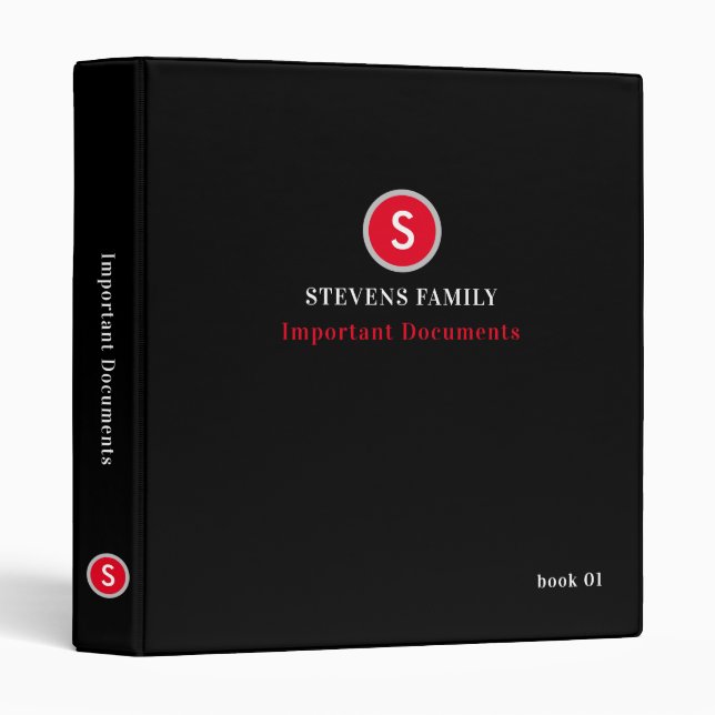 Classeur Organiseur de documents familiaux importants Noir/ (Devant/Côté)