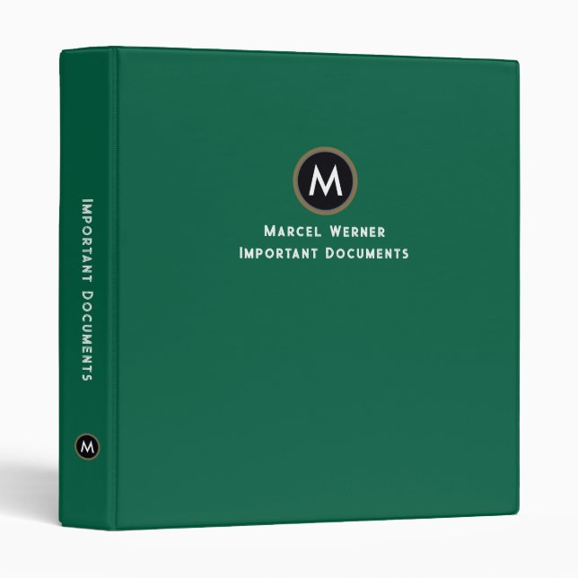 Classeur Organiseur de documents importants VERT (Devant/Côté)
