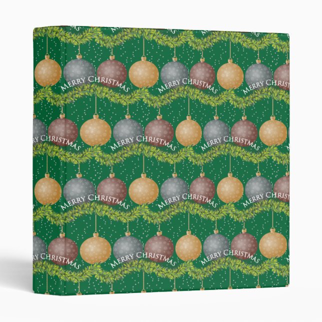 Classeur Ornements de boules vertes de Noël Joyeux (Devant/Côté)