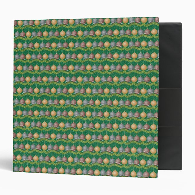 Classeur Ornements de boules vertes de Noël Joyeux (Devant/intérieur)