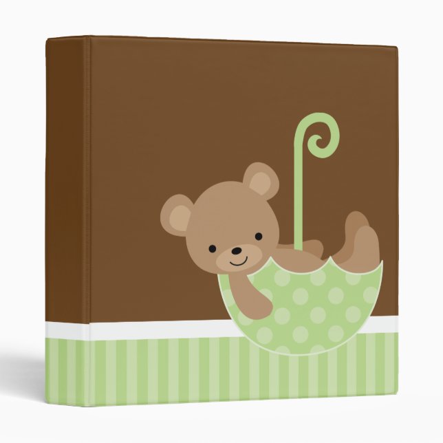 Classeur Ours dans le livre photo parapluie vert (Devant/Côté)