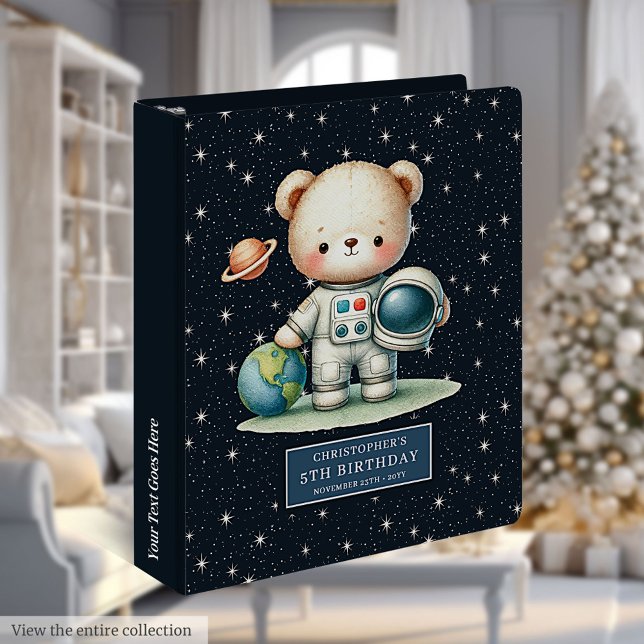 Classeur Ours en peluche astronaute avec nom personnalisé C (Custom Name Astronaut Teddy Bear Baby Boy Keepsake 3 ring binder)
