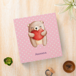 Classeur Ours en peluche mignon portant un coeur rouge