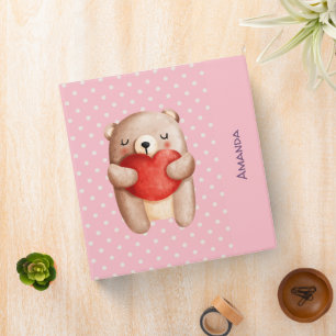 Classeur Ours en peluche mignon portant un coeur rouge