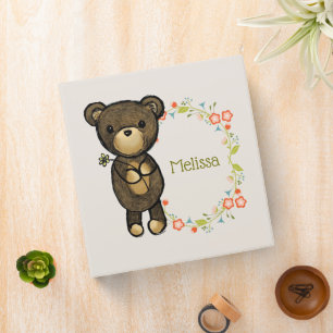 Classeur Ours mignon, Fleur Jaune et Fleur Florale
