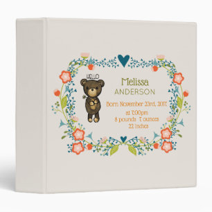 Classeur Ours mignon, Fleur Jaune et Fleur Florale