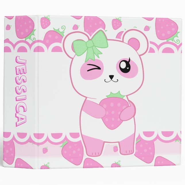 Classeur Ours panda mignon de Kawaii de rose de fraise (Devant/Côté)